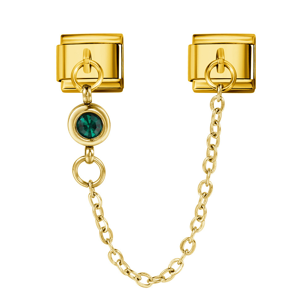 Cross-border best-selling 12 birthstone Italian modular bracelet with gold hook pendant, DIY elastic stainless steel bangle