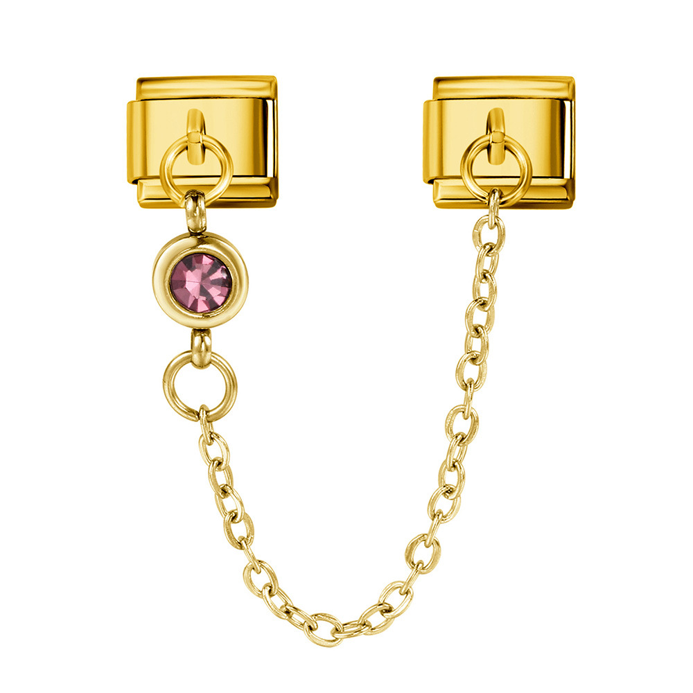 Cross-border best-selling 12 birthstone Italian modular bracelet with gold hook pendant, DIY elastic stainless steel bangle