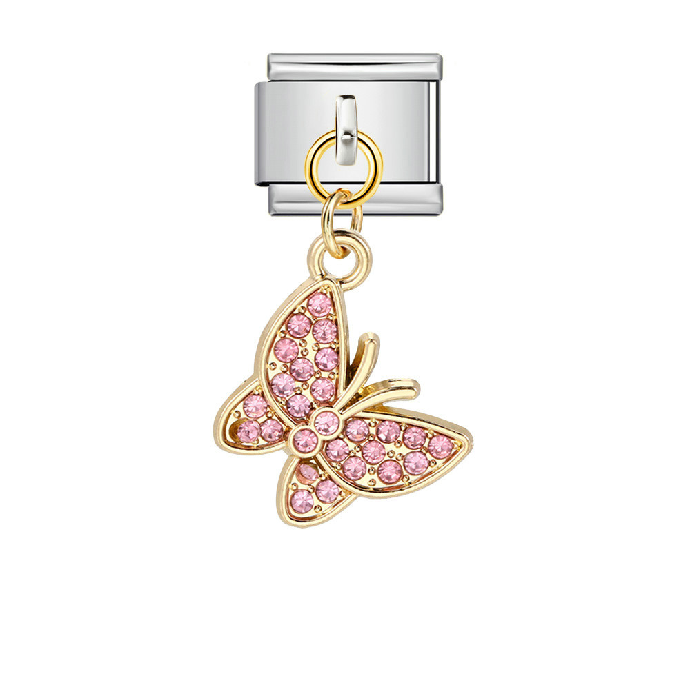 Fashionable diamond butterfly pendant Italian modular bracelet with gold and silver base and elastic splicing DIY titanium steel watch strap chain