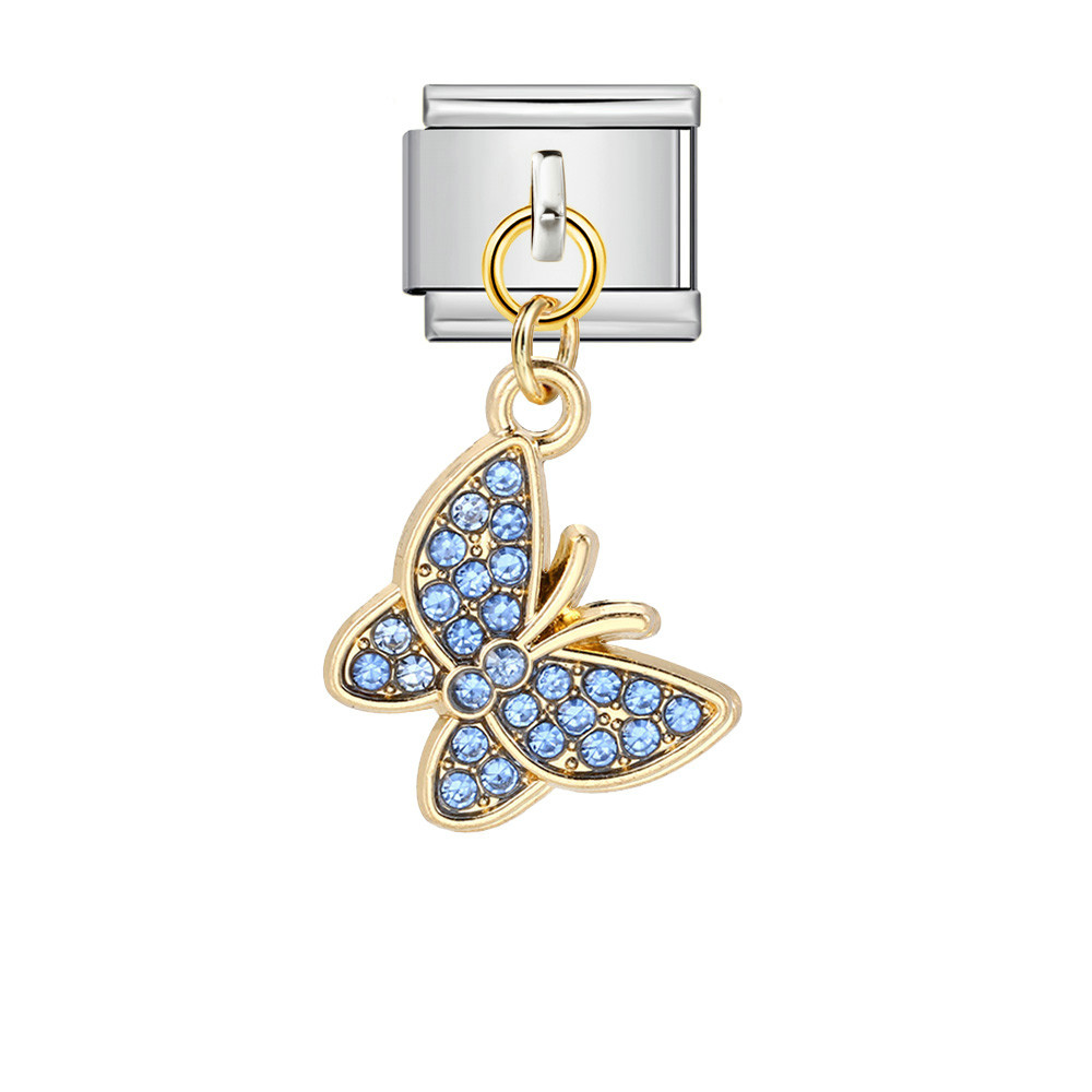Fashionable diamond butterfly pendant Italian modular bracelet with gold and silver base and elastic splicing DIY titanium steel watch strap chain