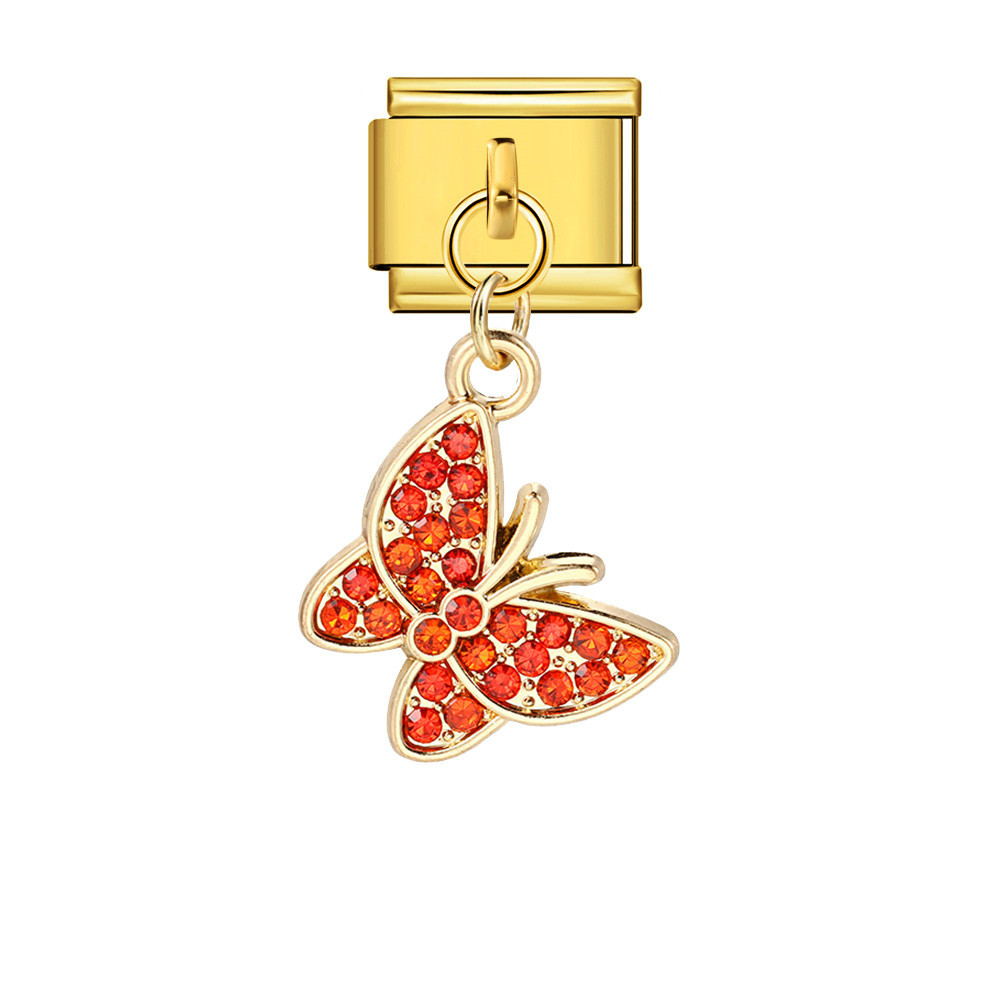 Fashionable diamond butterfly pendant Italian modular bracelet with gold and silver base and elastic splicing DIY titanium steel watch strap chain