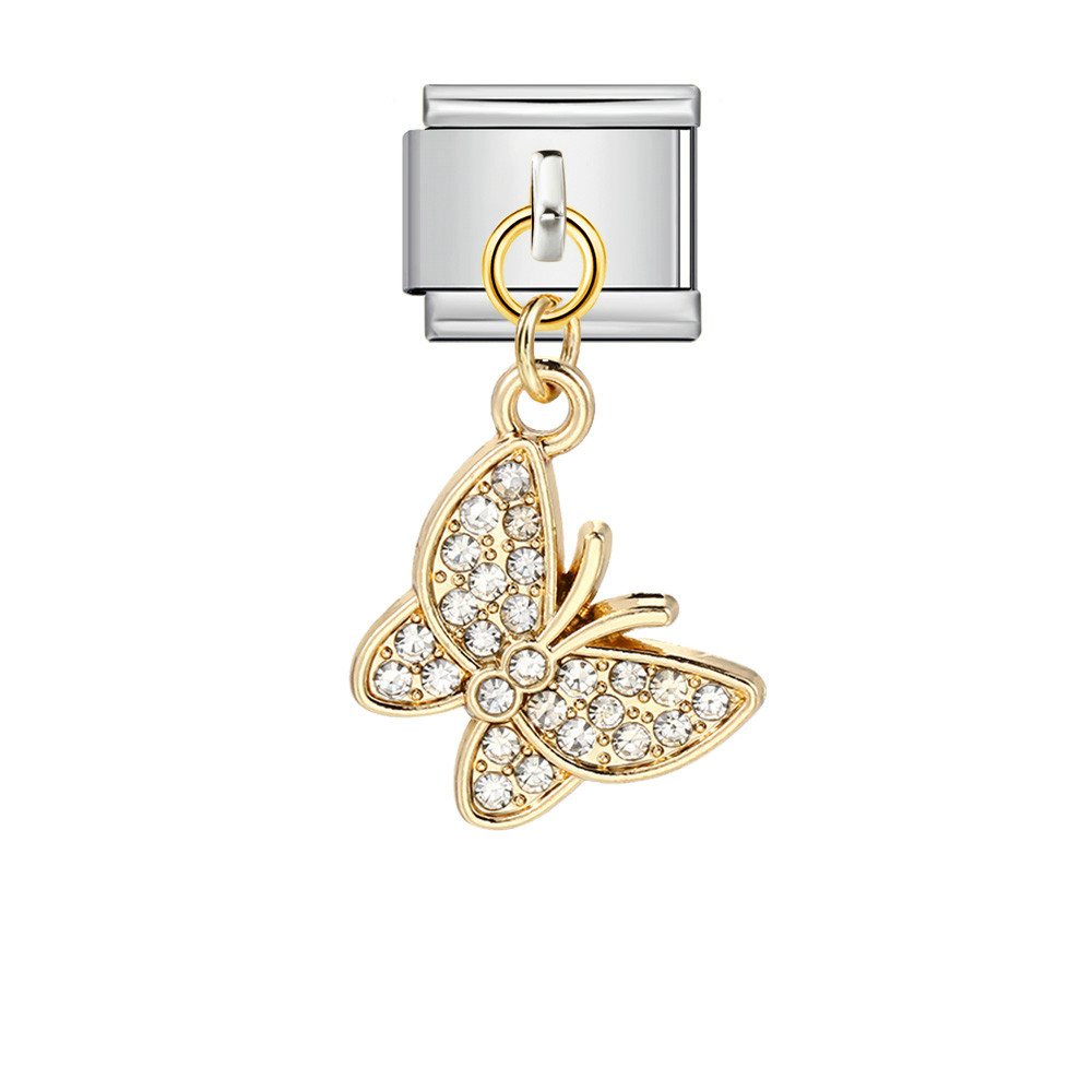 Fashionable diamond butterfly pendant Italian modular bracelet with gold and silver base and elastic splicing DIY titanium steel watch strap chain