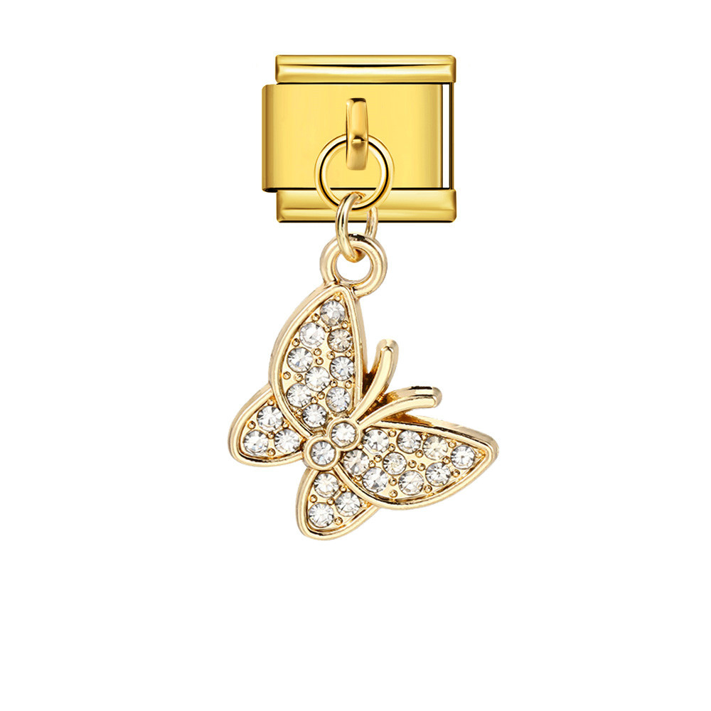 Fashionable diamond butterfly pendant Italian modular bracelet with gold and silver base and elastic splicing DIY titanium steel watch strap chain