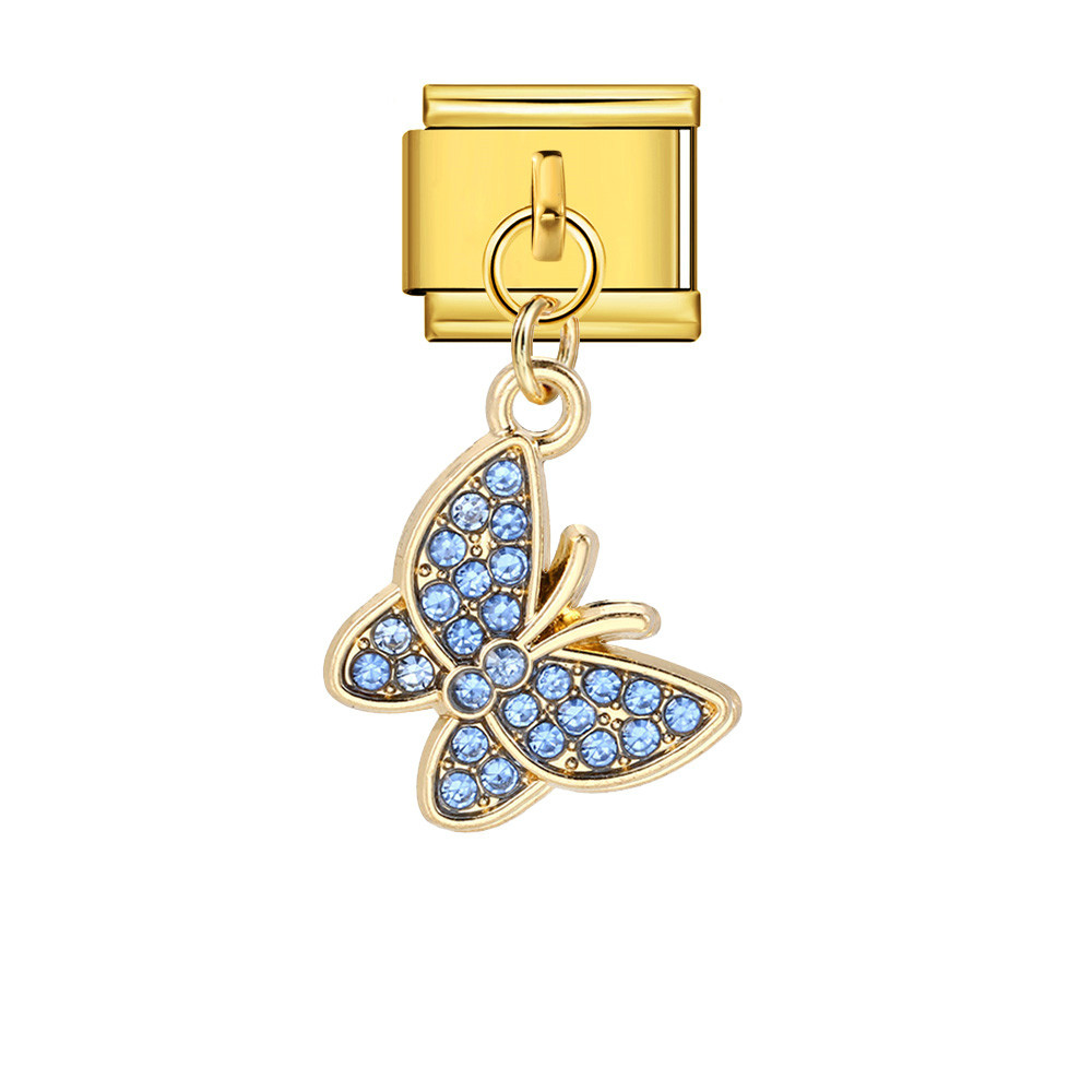 Fashionable diamond butterfly pendant Italian modular bracelet with gold and silver base and elastic splicing DIY titanium steel watch strap chain