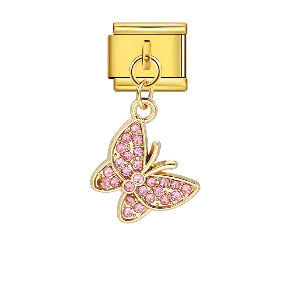 Fashionable diamond butterfly pendant Italian modular bracelet with gold and silver base and elastic splicing DIY titanium steel watch strap chain