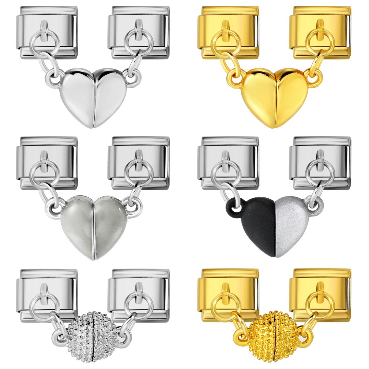 Magnetic Heart-Shaped Double Pendant Bracelet Accessories, Titanium Steel DIY Customizable Italian Modular Bracelet