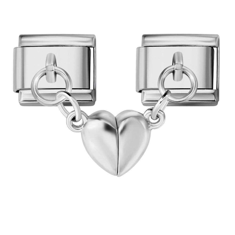 Magnetic Heart-Shaped Double Pendant Bracelet Accessories, Titanium Steel DIY Customizable Italian Modular Bracelet