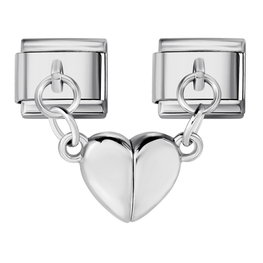 Magnetic Heart-Shaped Double Pendant Bracelet Accessories, Titanium Steel DIY Customizable Italian Modular Bracelet