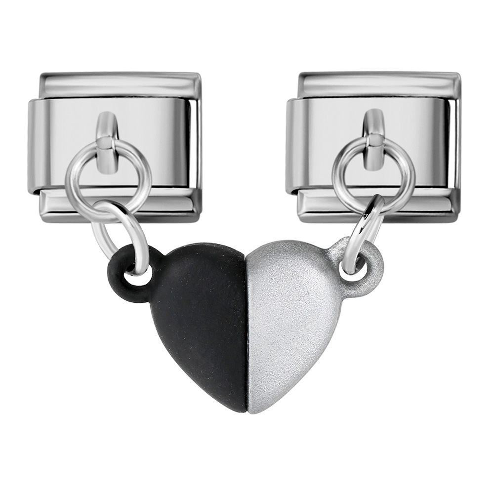 Magnetic Heart-Shaped Double Pendant Bracelet Accessories, Titanium Steel DIY Customizable Italian Modular Bracelet