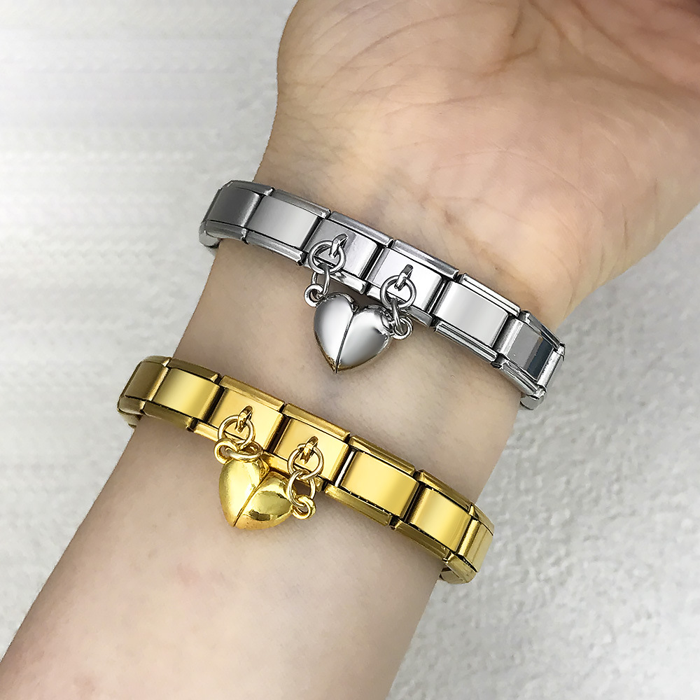Magnetic Heart-Shaped Double Pendant Bracelet Accessories, Titanium Steel DIY Customizable Italian Modular Bracelet