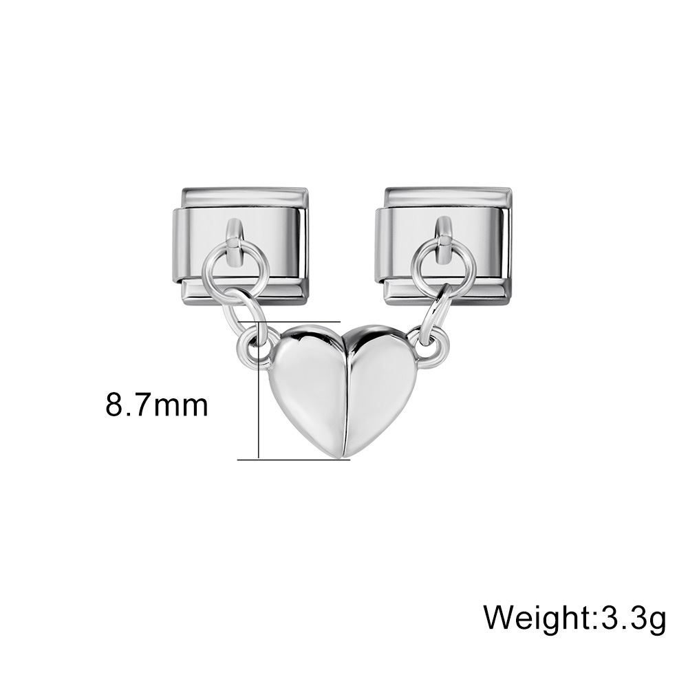 Magnetic Heart-Shaped Double Pendant Bracelet Accessories, Titanium Steel DIY Customizable Italian Modular Bracelet