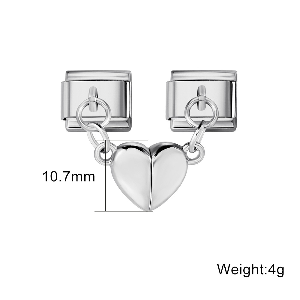Magnetic Heart-Shaped Double Pendant Bracelet Accessories, Titanium Steel DIY Customizable Italian Modular Bracelet