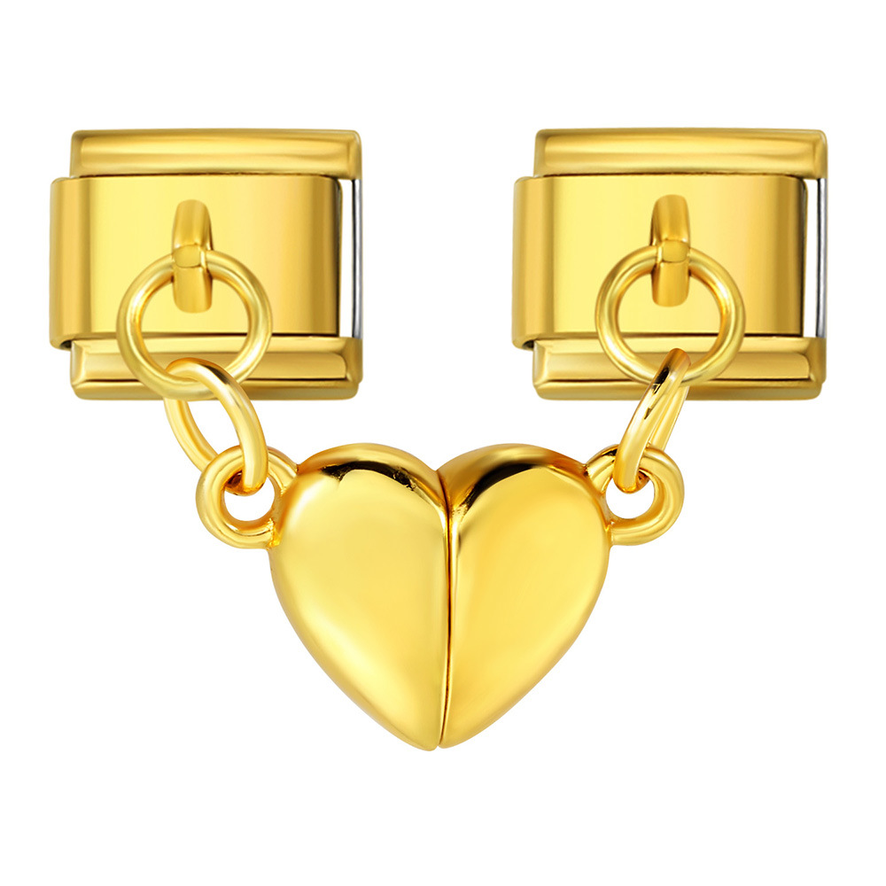 Magnetic Heart-Shaped Double Pendant Bracelet Accessories, Titanium Steel DIY Customizable Italian Modular Bracelet