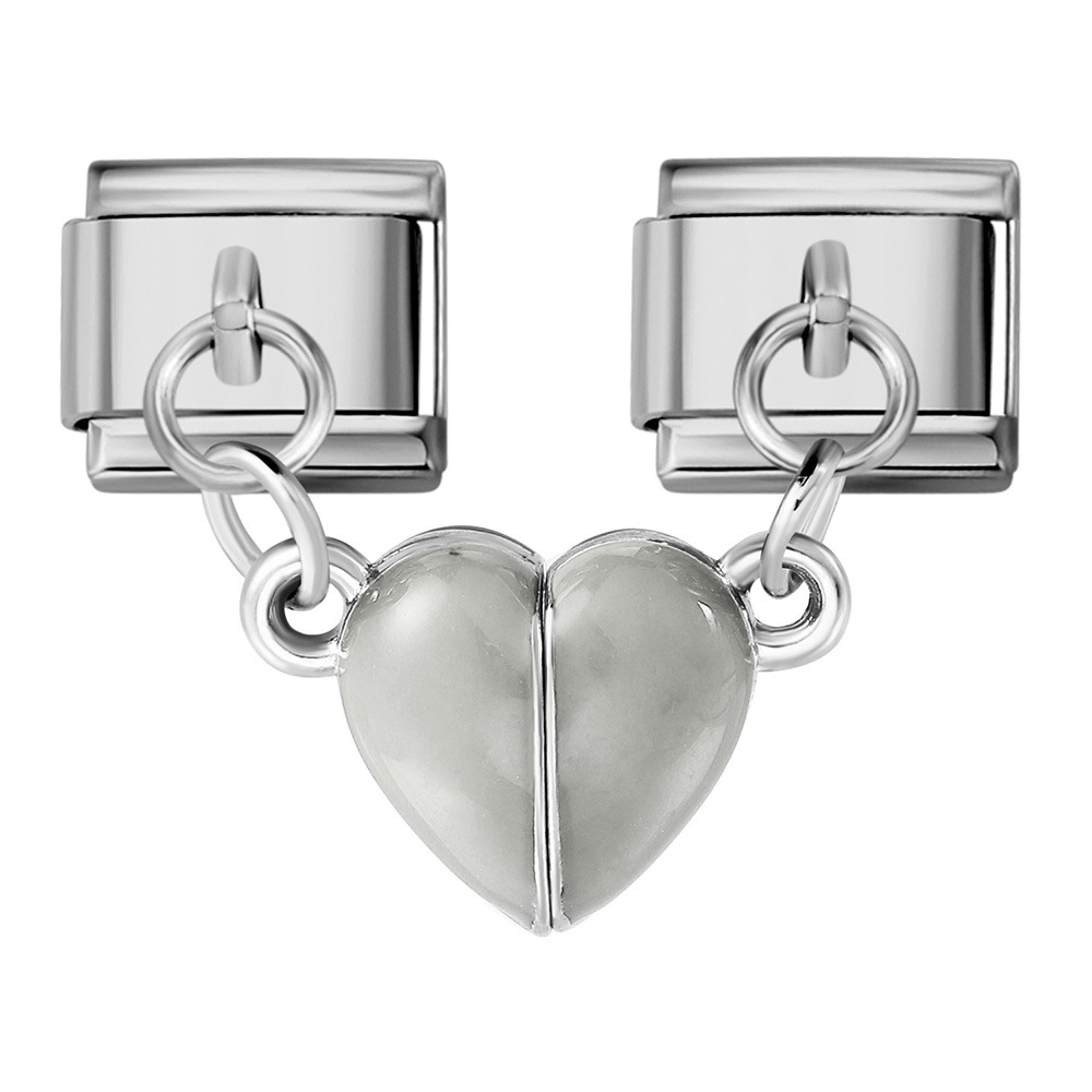 Glow-in-the-dark magnetic heart-shaped Italian modular bracelet with stainless steel double hooks, DIY free-assembly bracelet.