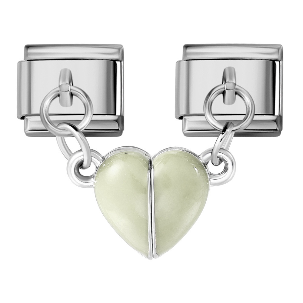 Glow-in-the-dark magnetic heart-shaped Italian modular bracelet with stainless steel double hooks, DIY free-assembly bracelet.