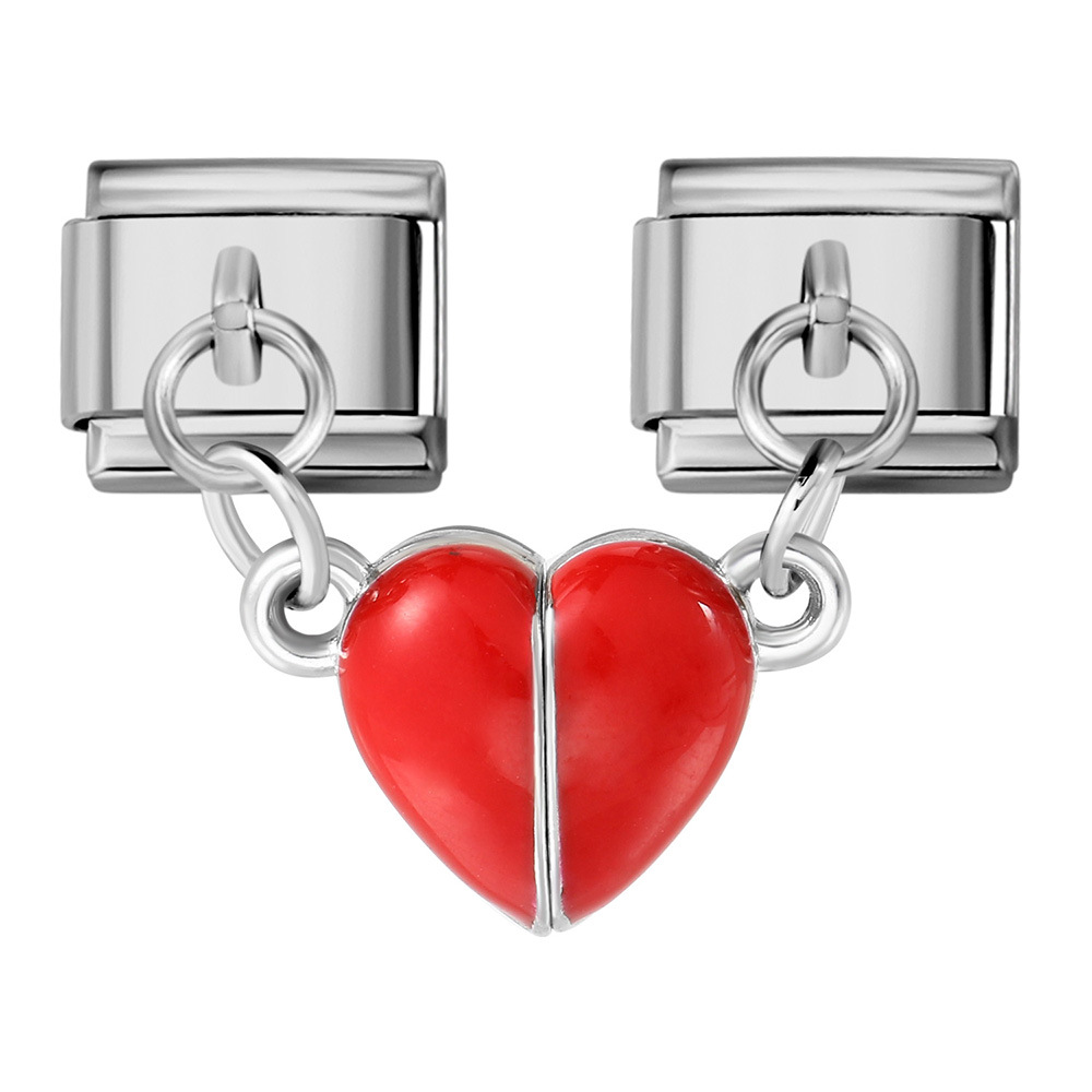Glow-in-the-dark magnetic heart-shaped Italian modular bracelet with stainless steel double hooks, DIY free-assembly bracelet.