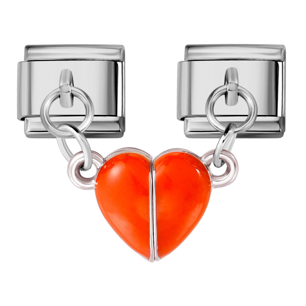 Glow-in-the-dark magnetic heart-shaped Italian modular bracelet with stainless steel double hooks, DIY free-assembly bracelet.