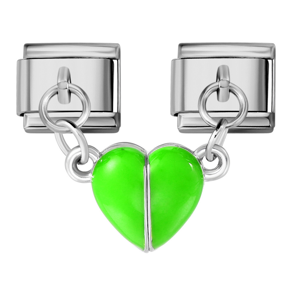 Glow-in-the-dark magnetic heart-shaped Italian modular bracelet with stainless steel double hooks, DIY free-assembly bracelet.