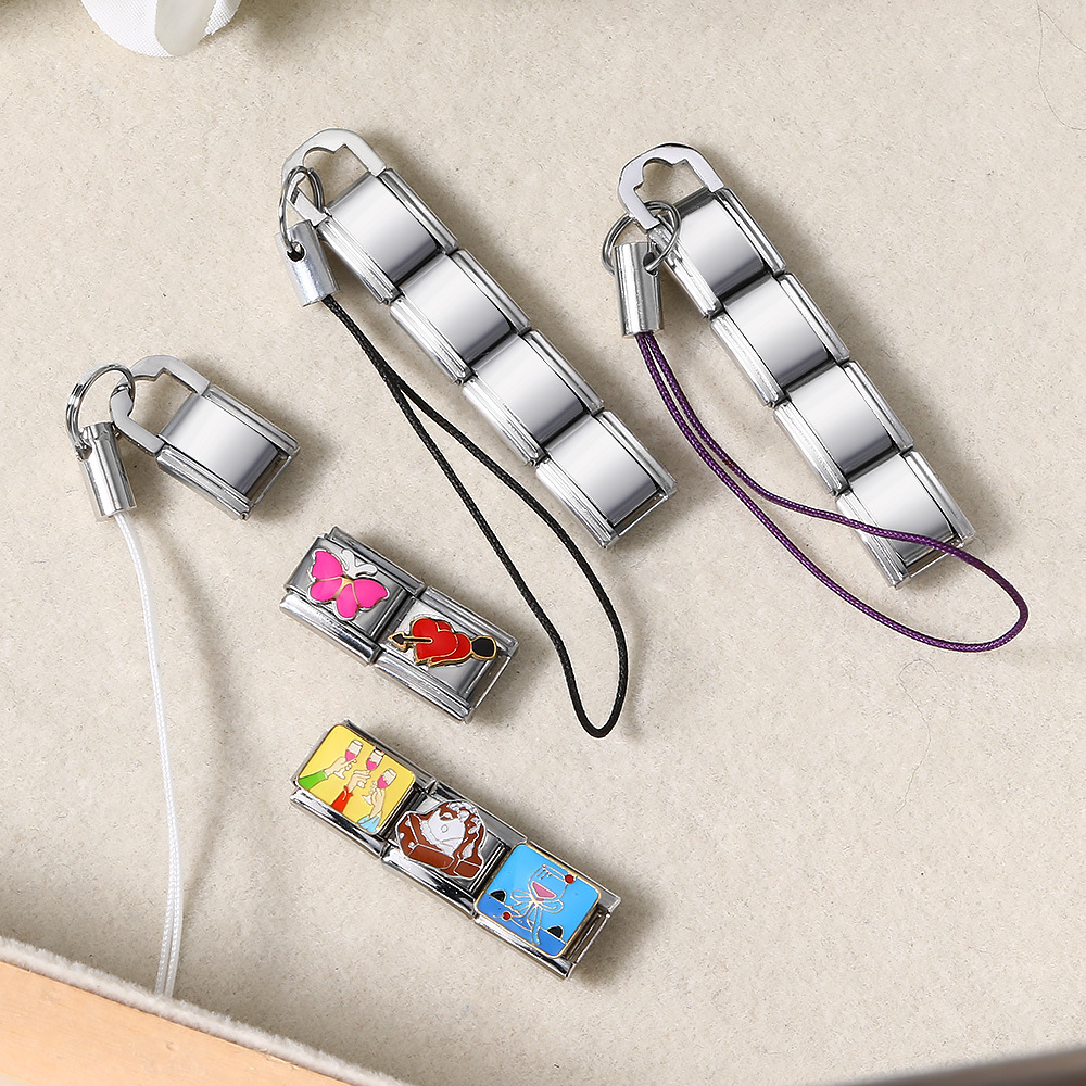 New colorful mobile phone strap with lobster buckle modular design, DIY keychain pendant, stainless steel watch strap chain