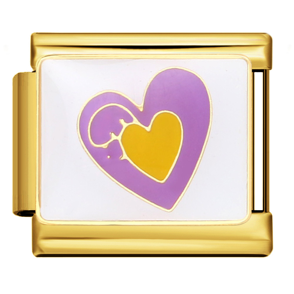 Wholesale of all-gold heart-shaped Italian modular bracelet, titanium steel welded and oil-dripping DIY elastic splicing watch strap chain.