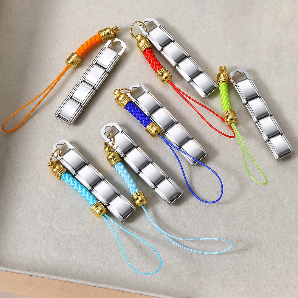 Fashionable colorful mobile phone strap modular bracelet DIY keychain gold-plated pendant stainless steel jewelry