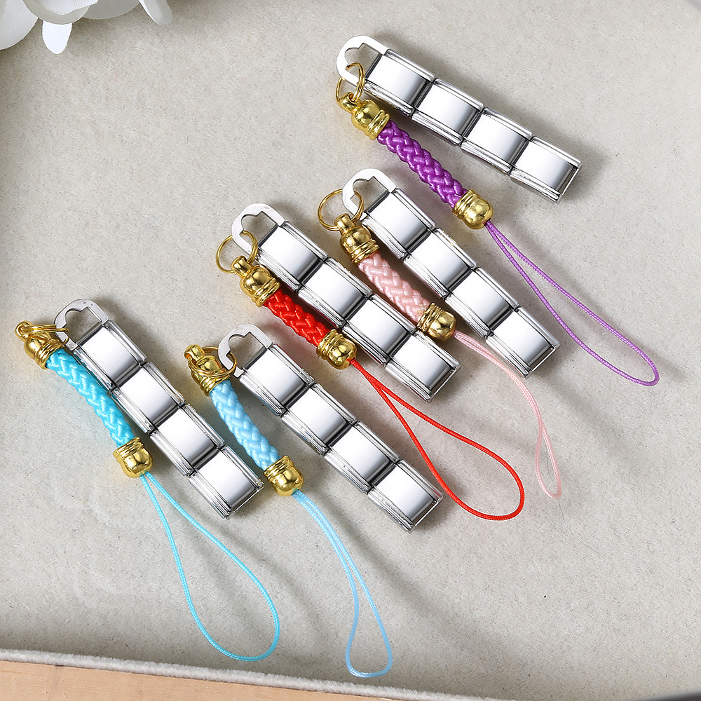 Fashionable colorful mobile phone strap modular bracelet DIY keychain gold-plated pendant stainless steel jewelry