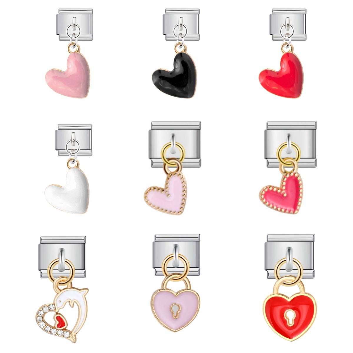 Single hook heart-shaped Italian modular bracelet with elastic splicing titanium steel watch strap chain.
