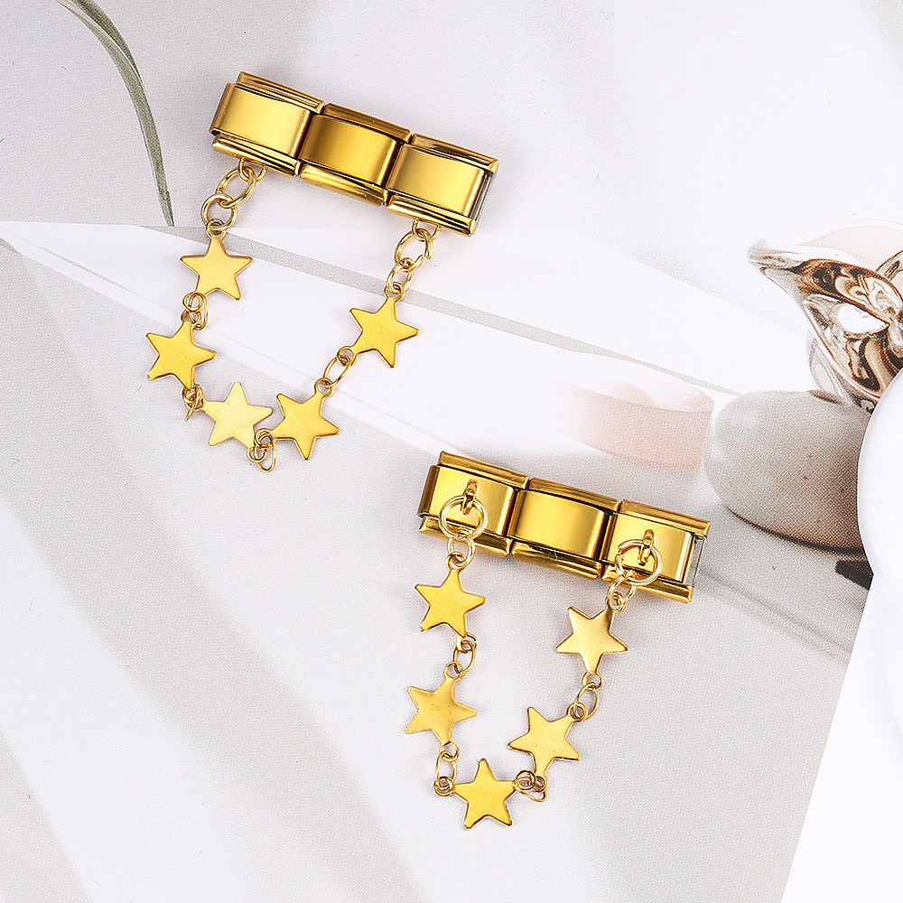 Double hook Italian modular bracelet with five-pointed star pendant and titanium steel watch strap chain.