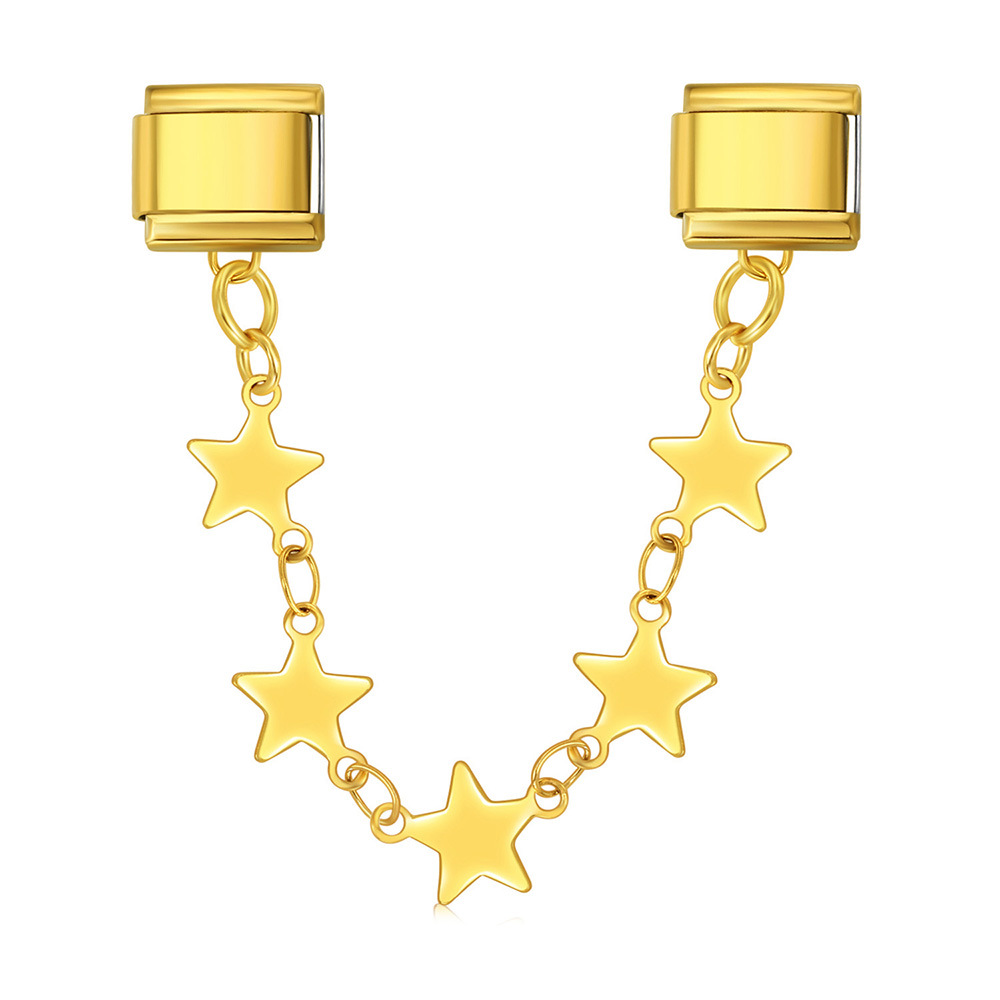 Double hook Italian modular bracelet with five-pointed star pendant and titanium steel watch strap chain.