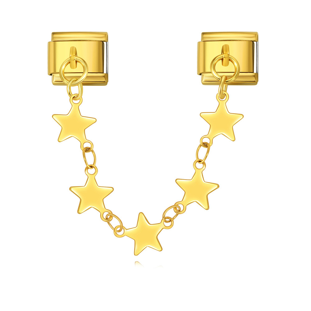 Double hook Italian modular bracelet with five-pointed star pendant and titanium steel watch strap chain.
