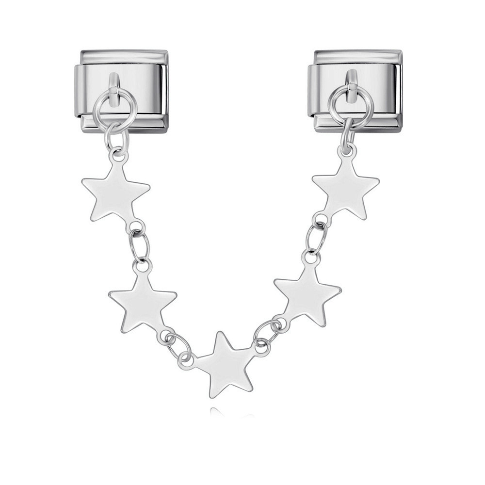 Double hook Italian modular bracelet with five-pointed star pendant and titanium steel watch strap chain.