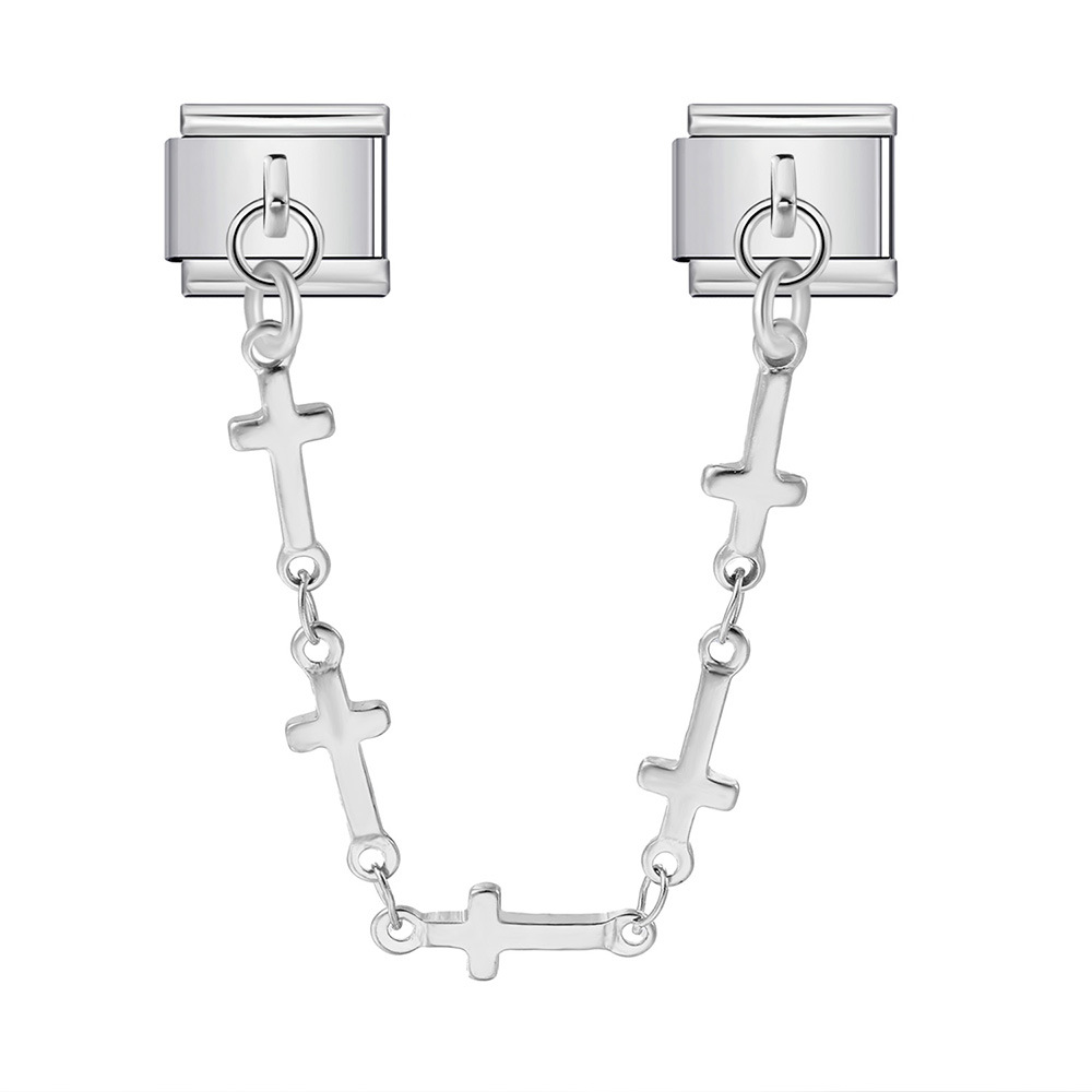 Double hook Italian modular bracelet with five-pointed star pendant and titanium steel watch strap chain.
