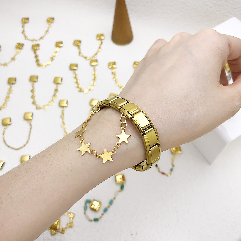 Double hook Italian modular bracelet with five-pointed star pendant and titanium steel watch strap chain.