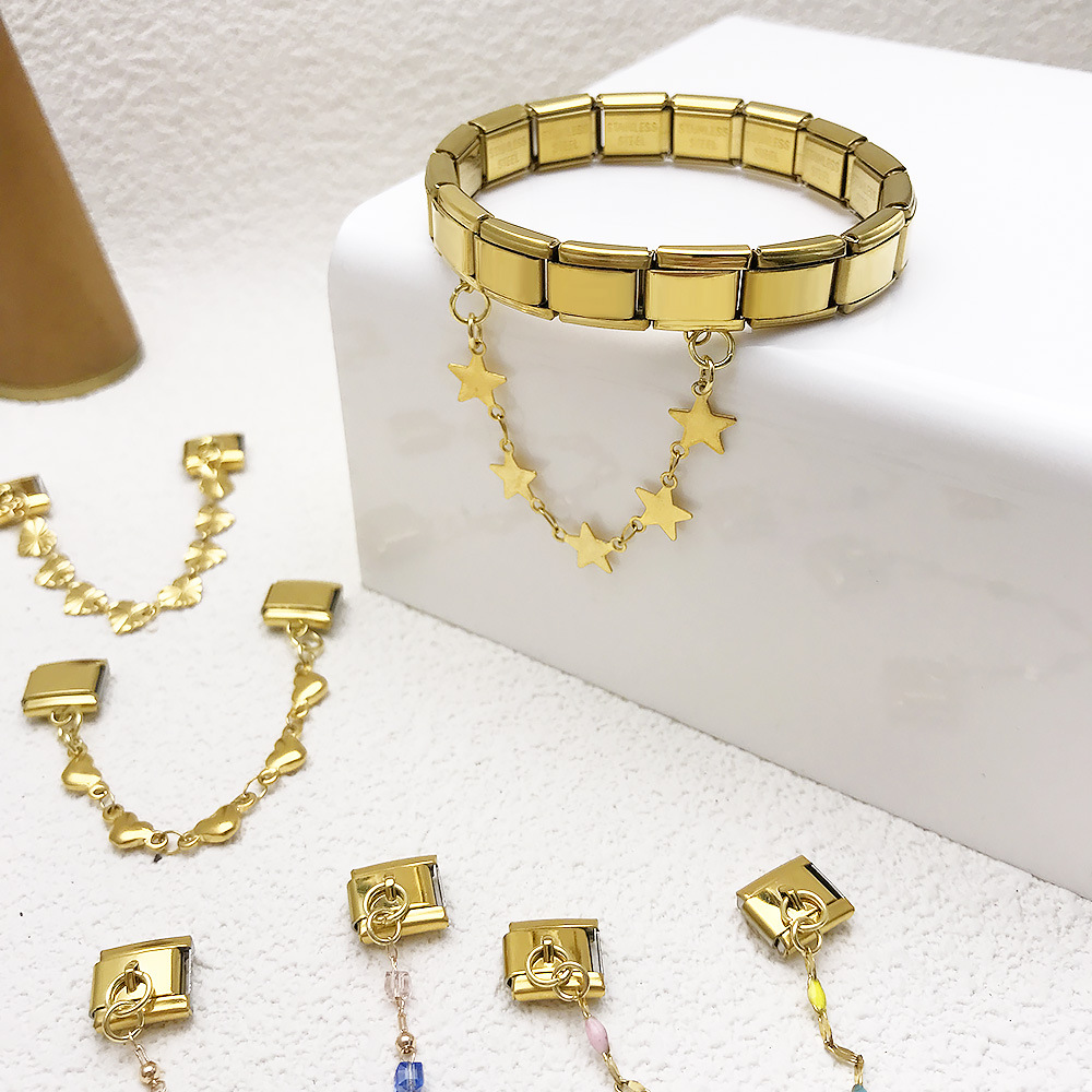 Double hook Italian modular bracelet with five-pointed star pendant and titanium steel watch strap chain.
