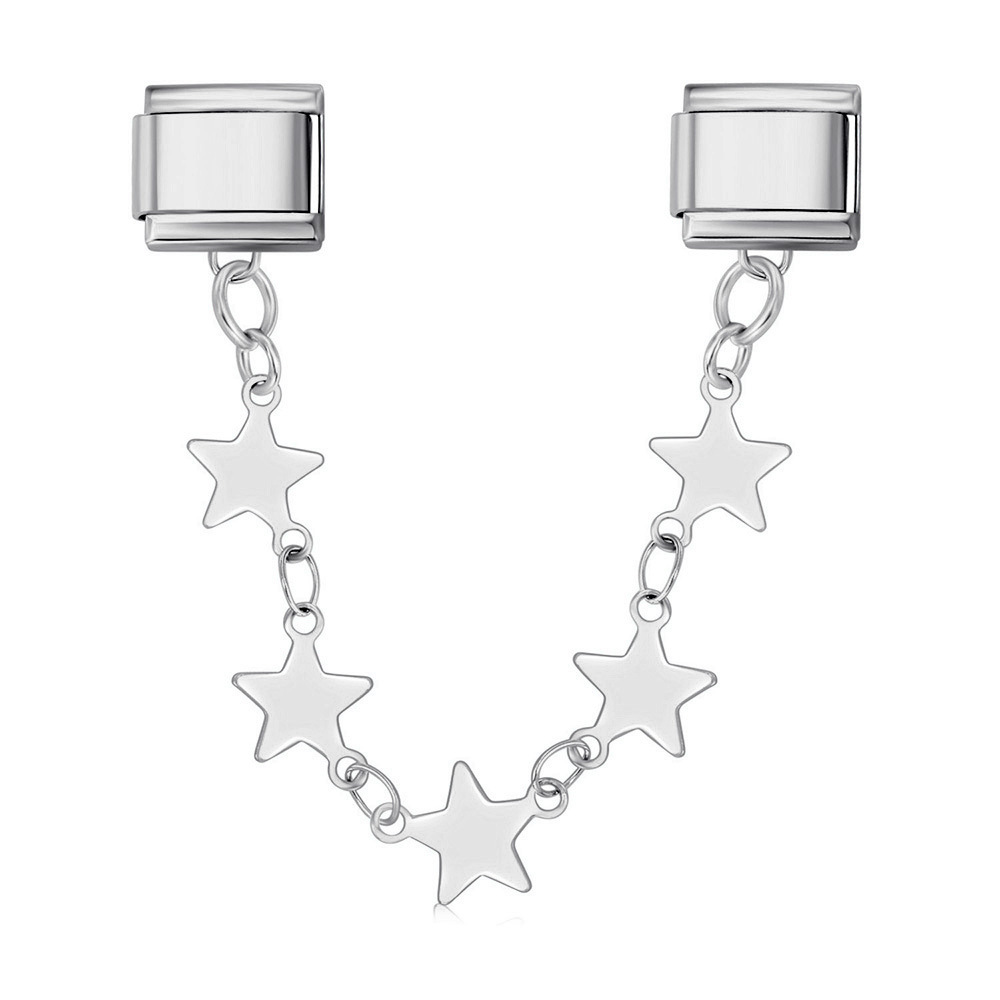 Double hook Italian modular bracelet with five-pointed star pendant and titanium steel watch strap chain.