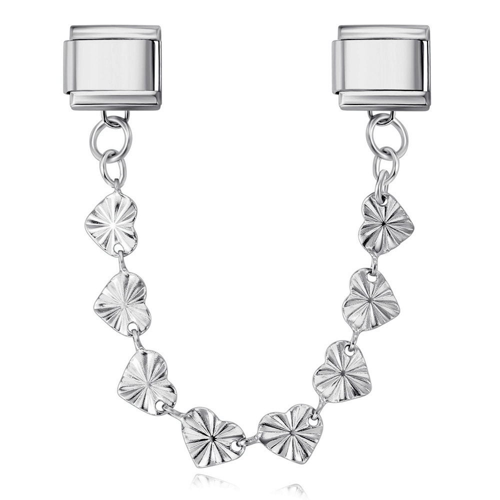 New stainless steel heart-shaped pendant Italian modular bracelet with double hooks, DIY elastic splicing watch strap chain