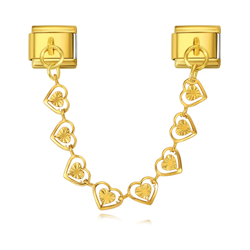 New stainless steel heart-shaped pendant Italian modular bracelet with double hooks, DIY elastic splicing watch strap chain