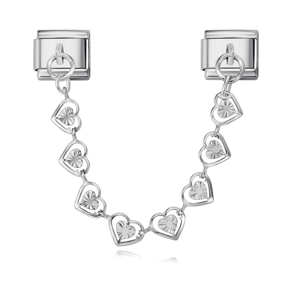 New stainless steel heart-shaped pendant Italian modular bracelet with double hooks, DIY elastic splicing watch strap chain