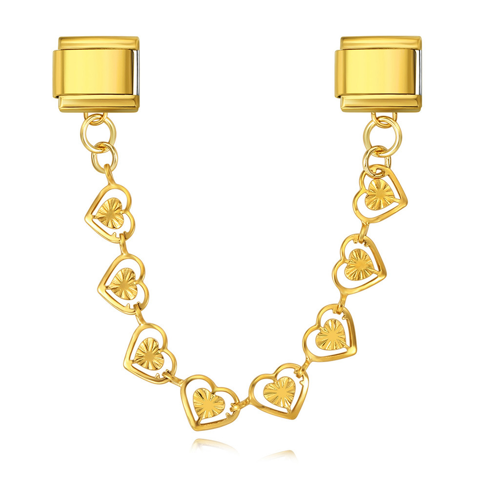 New stainless steel heart-shaped pendant Italian modular bracelet with double hooks, DIY elastic splicing watch strap chain