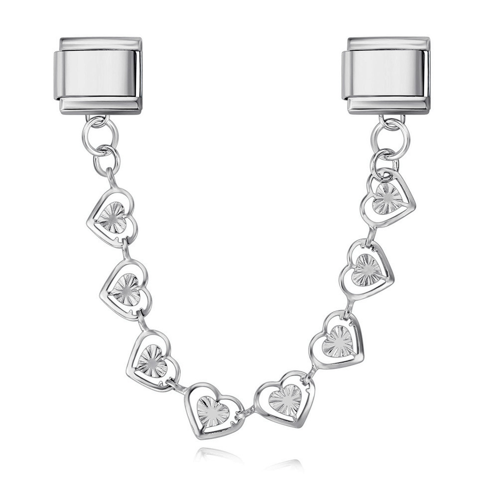 New stainless steel heart-shaped pendant Italian modular bracelet with double hooks, DIY elastic splicing watch strap chain