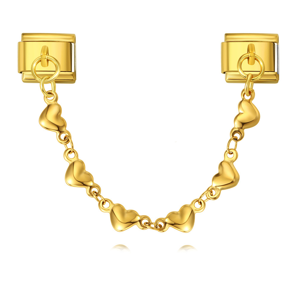 New stainless steel heart-shaped pendant Italian modular bracelet with double hooks, DIY elastic splicing watch strap chain
