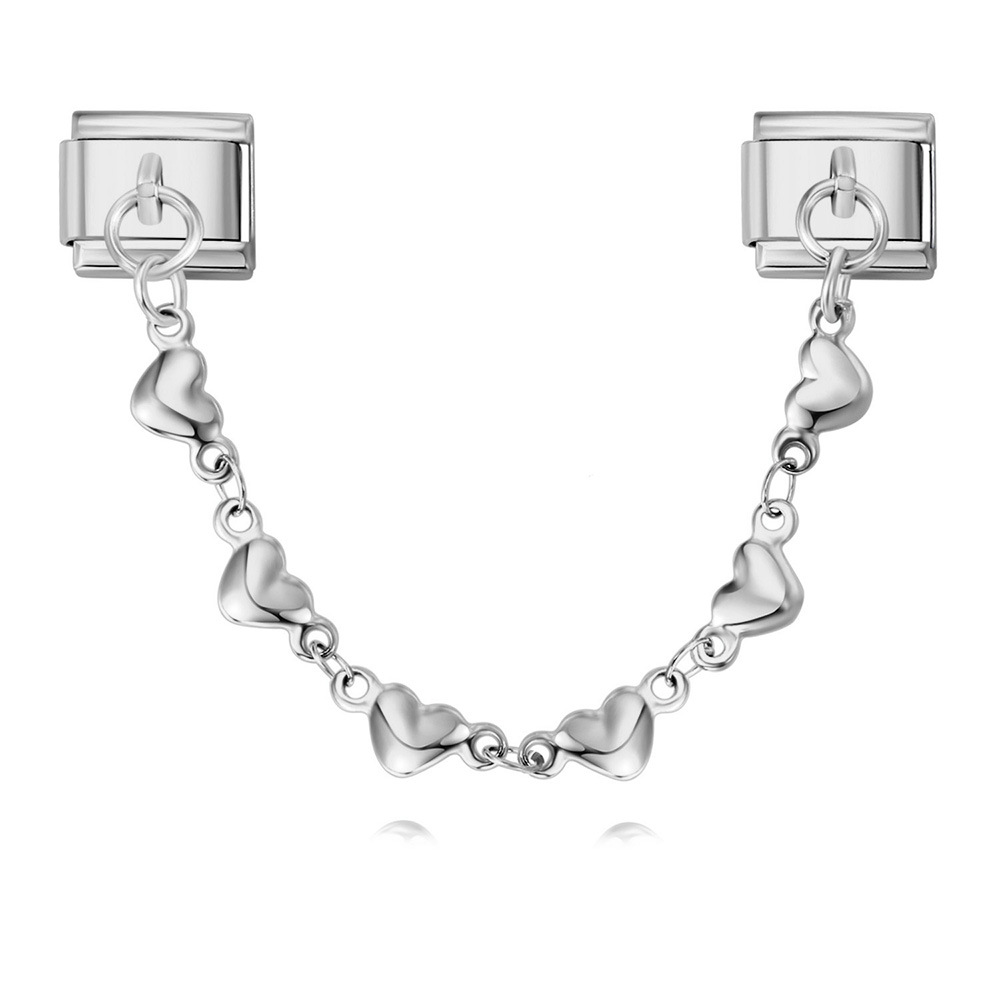 New stainless steel heart-shaped pendant Italian modular bracelet with double hooks, DIY elastic splicing watch strap chain