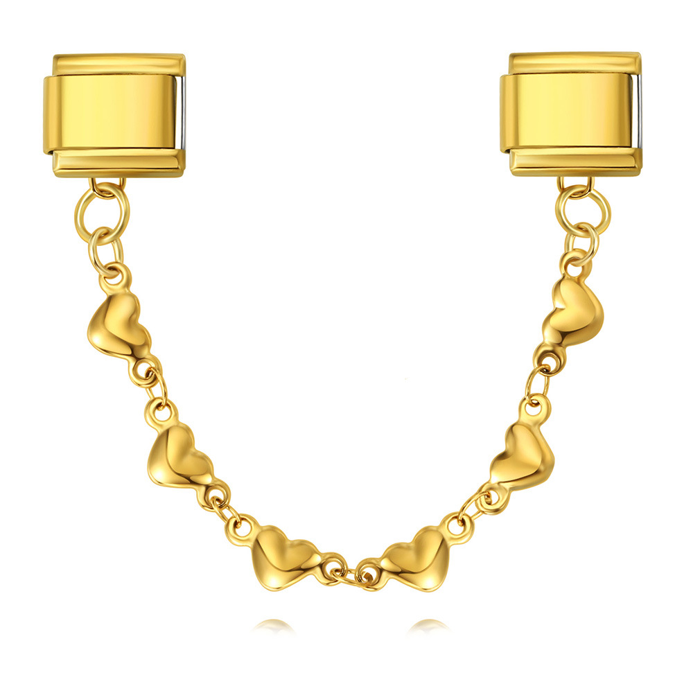 New stainless steel heart-shaped pendant Italian modular bracelet with double hooks, DIY elastic splicing watch strap chain