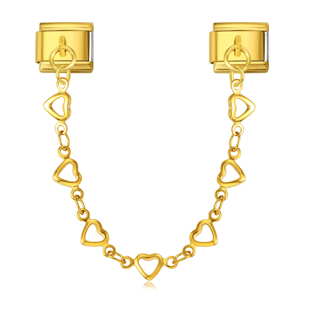 New stainless steel heart-shaped pendant Italian modular bracelet with double hooks, DIY elastic splicing watch strap chain