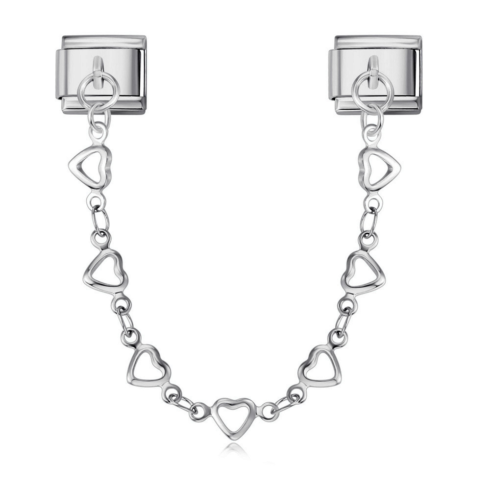New stainless steel heart-shaped pendant Italian modular bracelet with double hooks, DIY elastic splicing watch strap chain