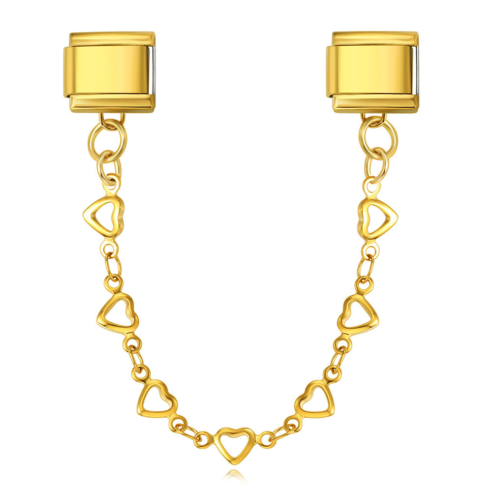 New stainless steel heart-shaped pendant Italian modular bracelet with double hooks, DIY elastic splicing watch strap chain