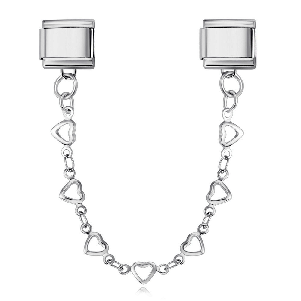 New stainless steel heart-shaped pendant Italian modular bracelet with double hooks, DIY elastic splicing watch strap chain