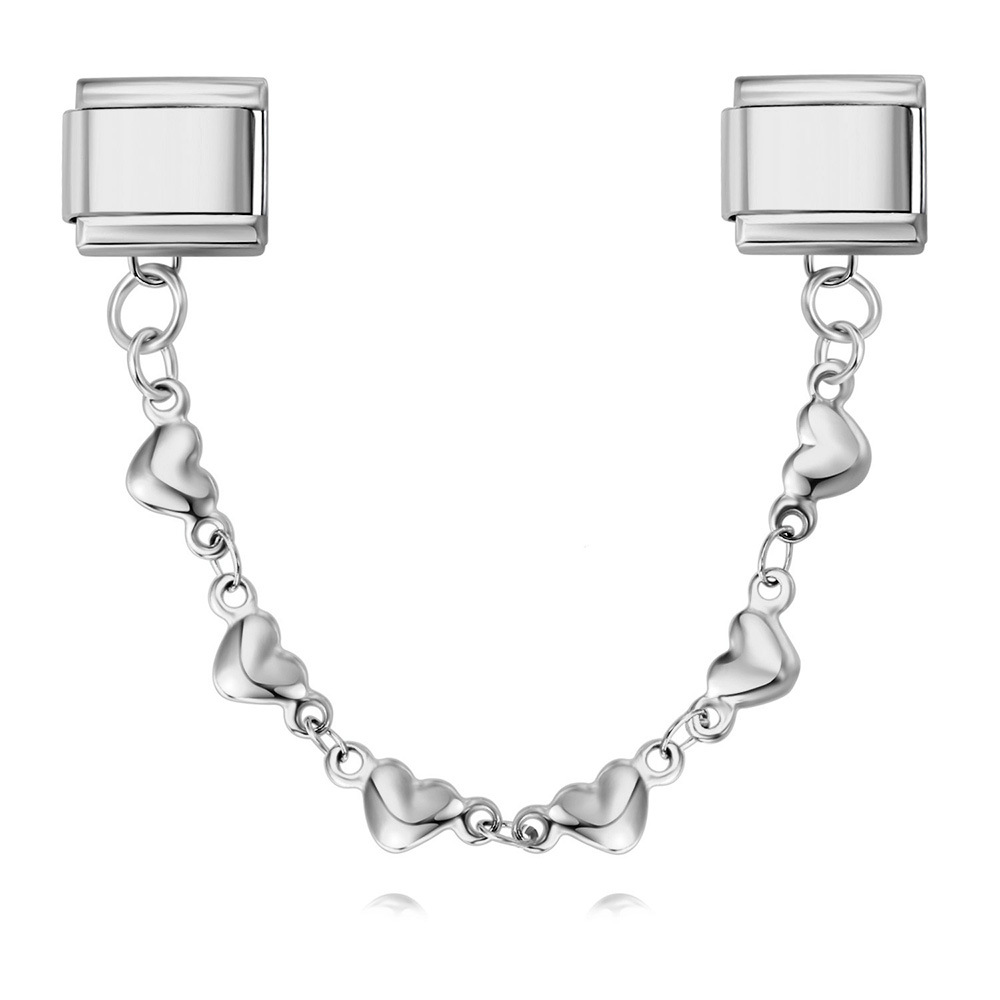 New stainless steel heart-shaped pendant Italian modular bracelet with double hooks, DIY elastic splicing watch strap chain