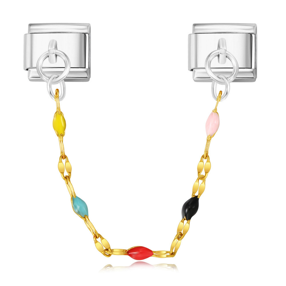 Double-pendant colorful beads Italian modular bracelet with stainless steel hook DIY elastic bangle accessory