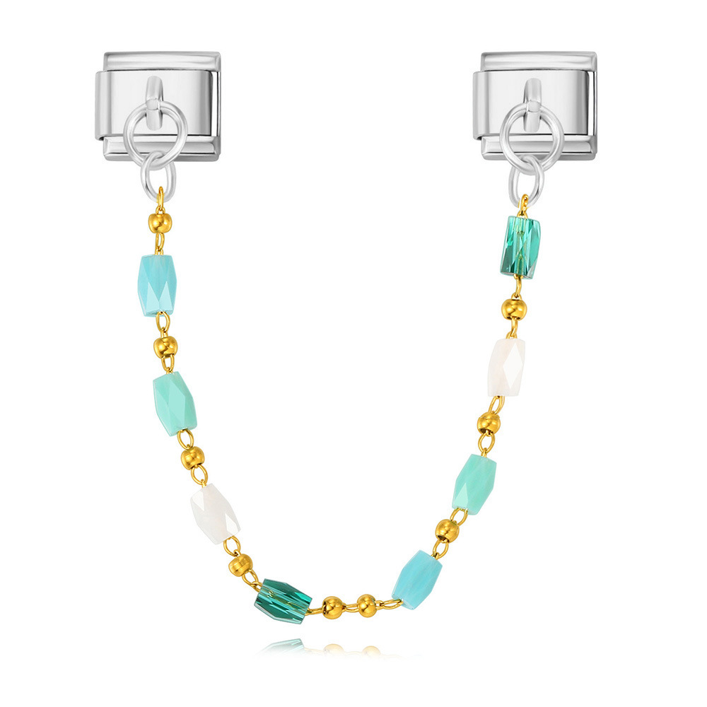 Double-pendant colorful beads Italian modular bracelet with stainless steel hook DIY elastic bangle accessory
